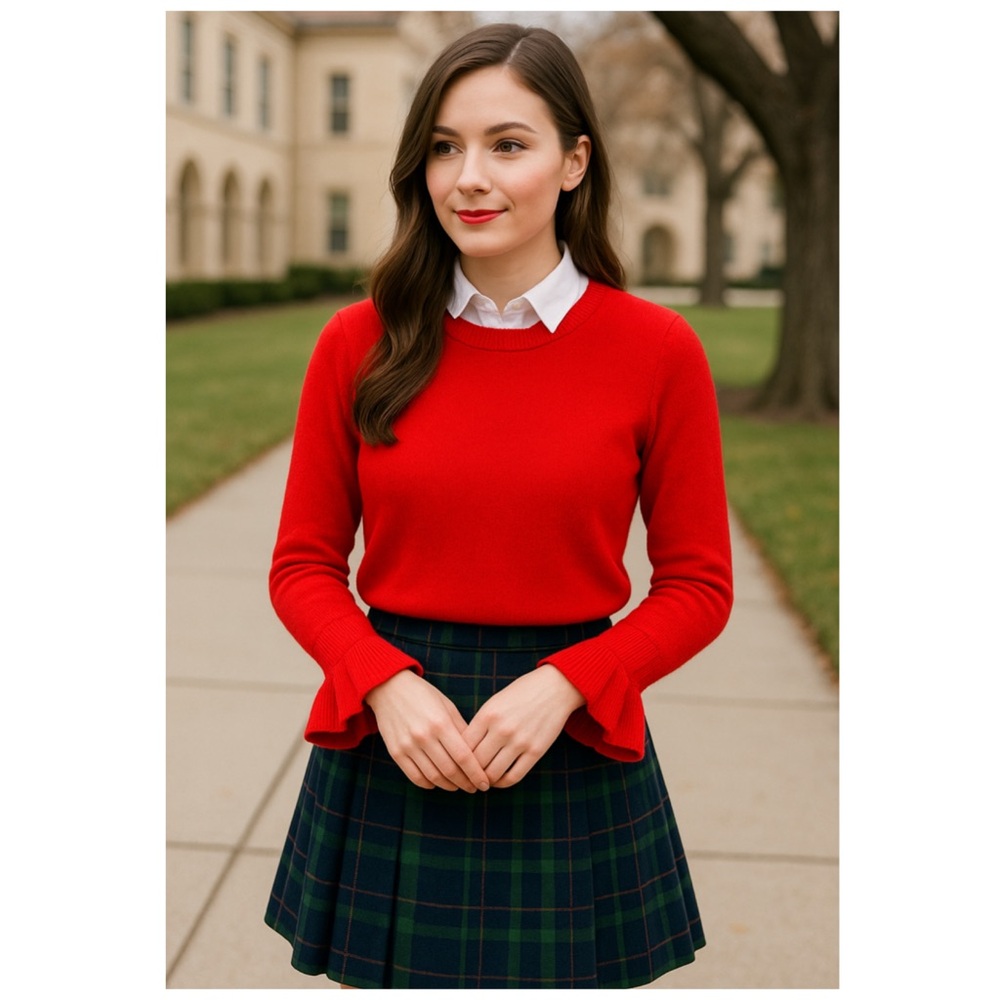 J.Crew Red Bell Sleeve Cotton Knit Sweater Size Large